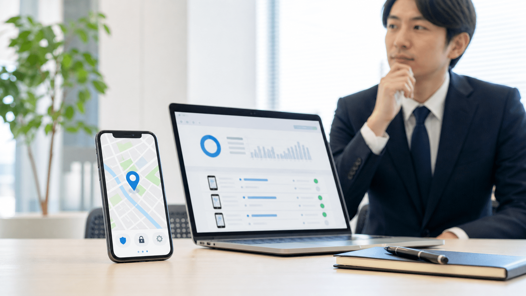 会社携帯のGPSと位置情報管理のイメージ