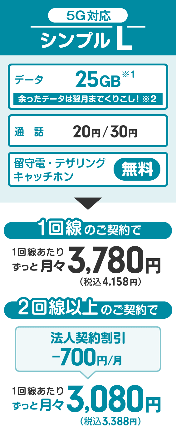 シンプルプランLの料金表